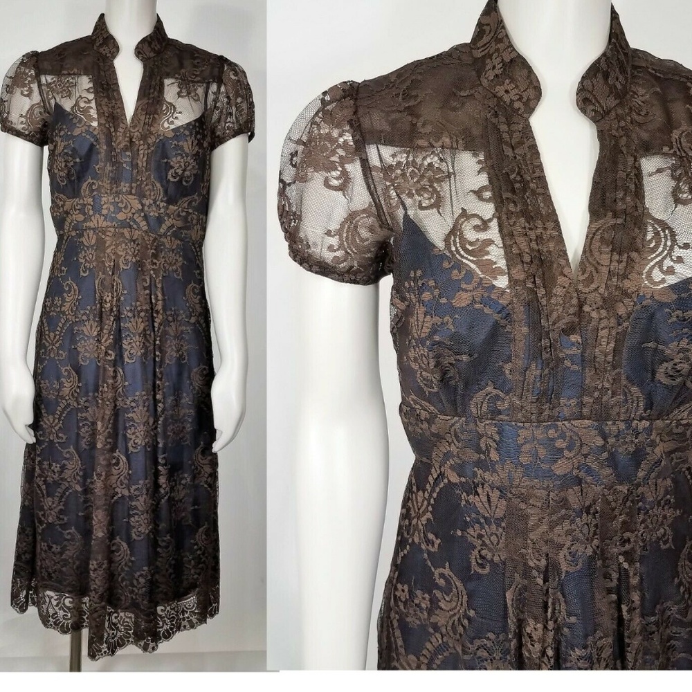 New Anthropologie Shoshanna Lace Paisley Dress Sz 8 blue Lining Sheer Illusion